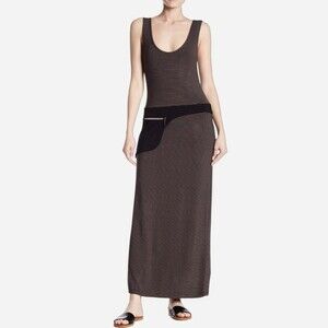 Philosophy Apparel Striped Zippered Maxi Dress tan & black striped W/ Zip Pouch